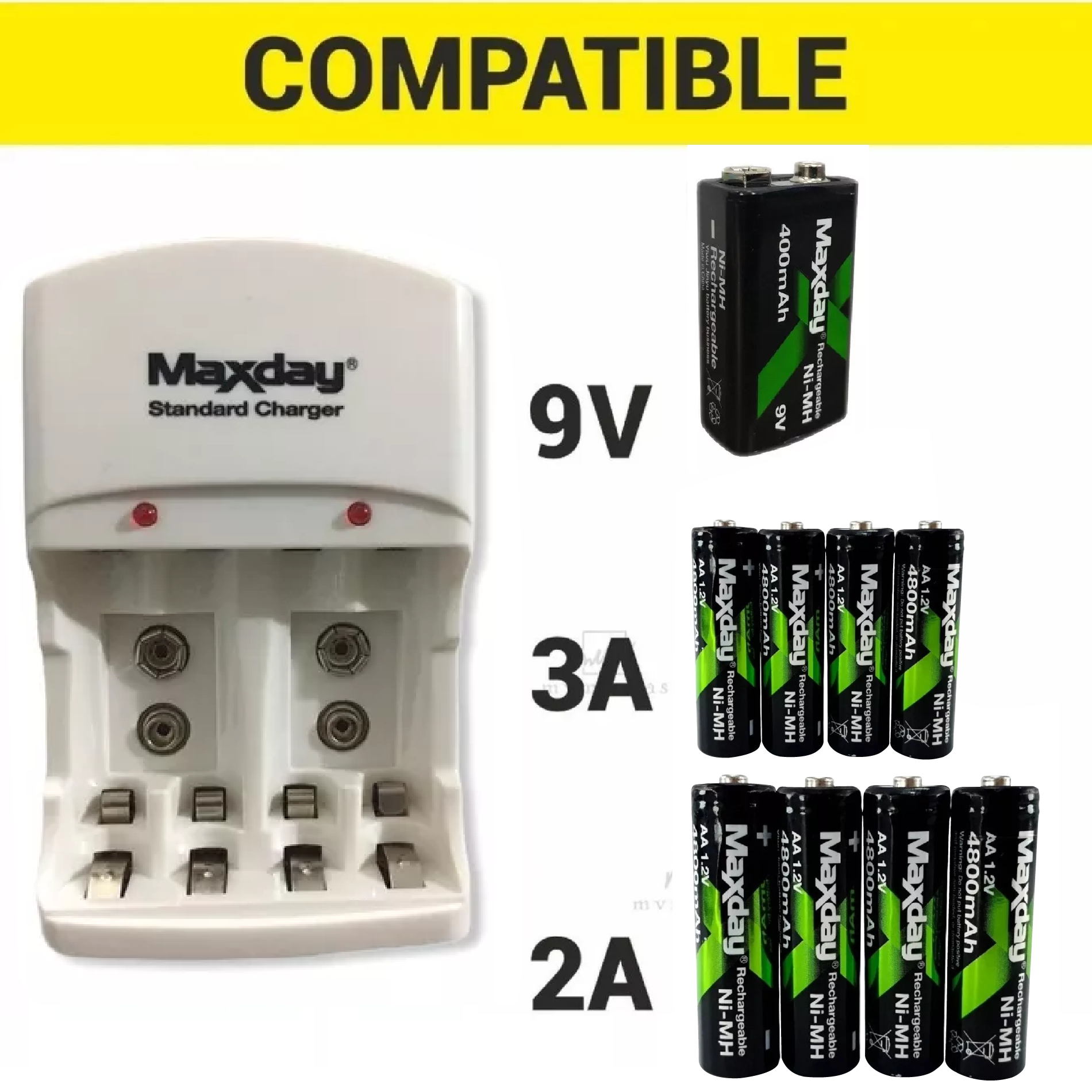 Cargador de Pilas Baterias + 4 Pilas AA